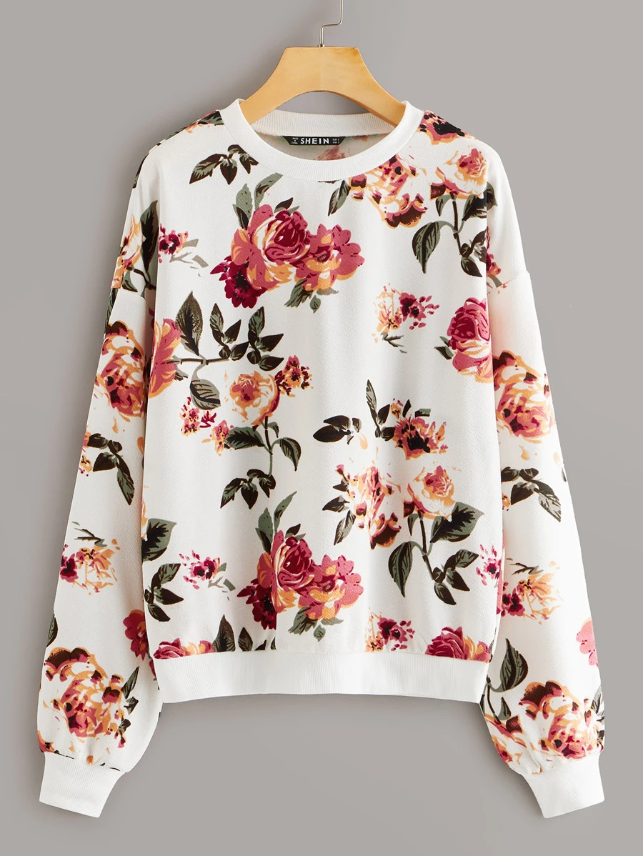 SHEIN LUNE Drop Shoulder Floral Print Sweatshirt - Multicolor - View 1