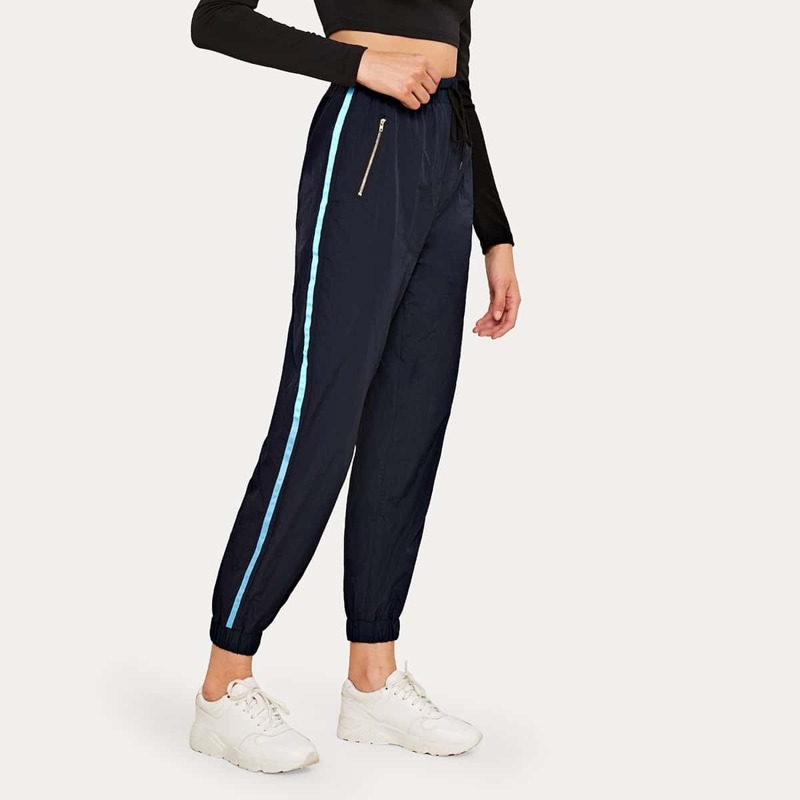 

Contrast Tape Drawstring Waist Sweatpants, Navy