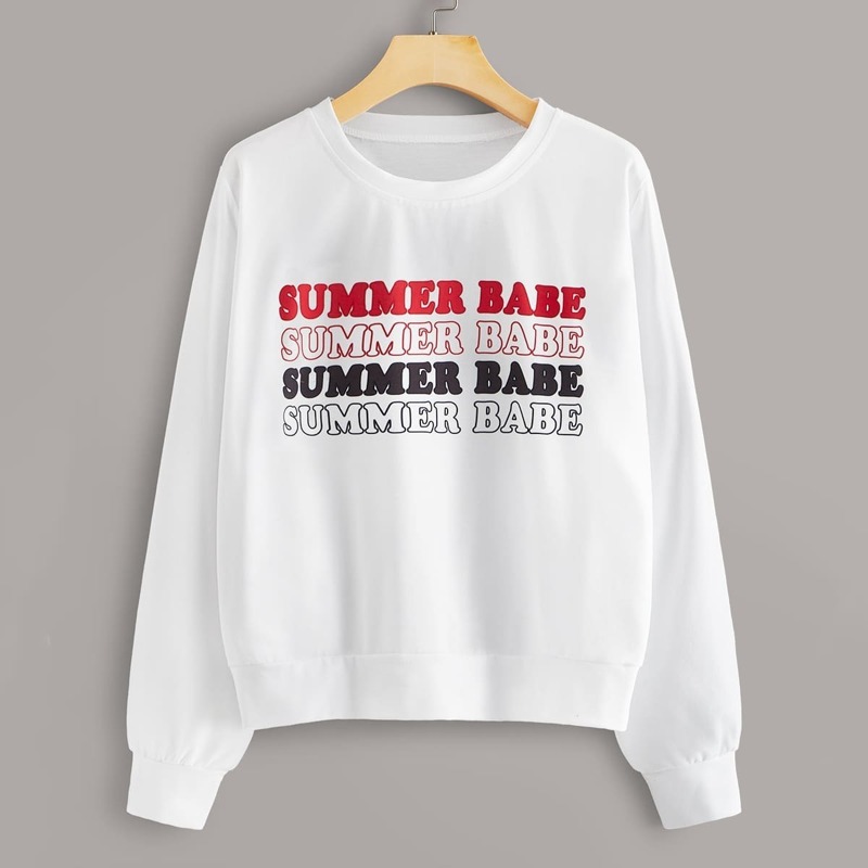 

Letter Graphic Round Neck Sweatshirt, White