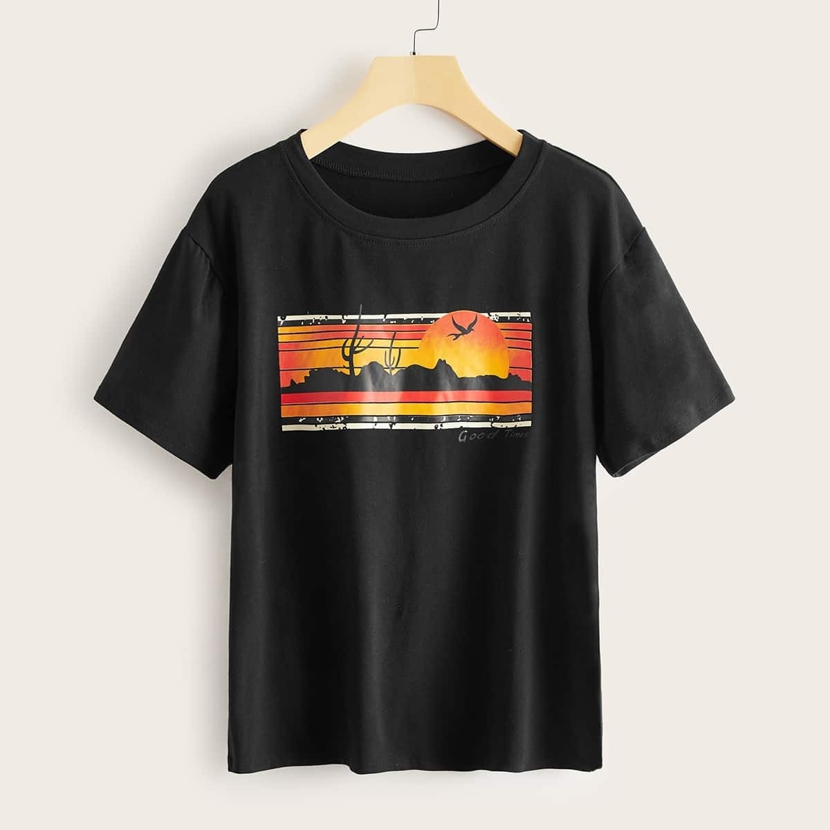 

Landscape Pattern Short Sleeve Tee, Black