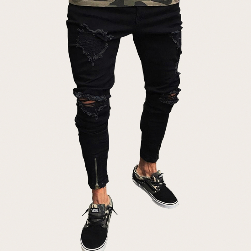 

Guys Zip Hem Ripped Skinny Jeans, Black