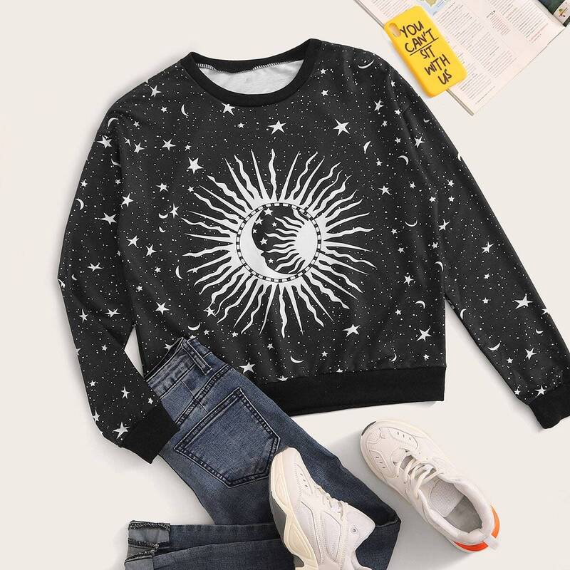 

Galaxy Print Contrast Trim Sweatshirt, Black
