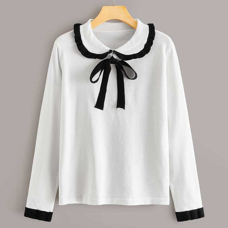 

Peter Pan Collar knot Front Jumper, White