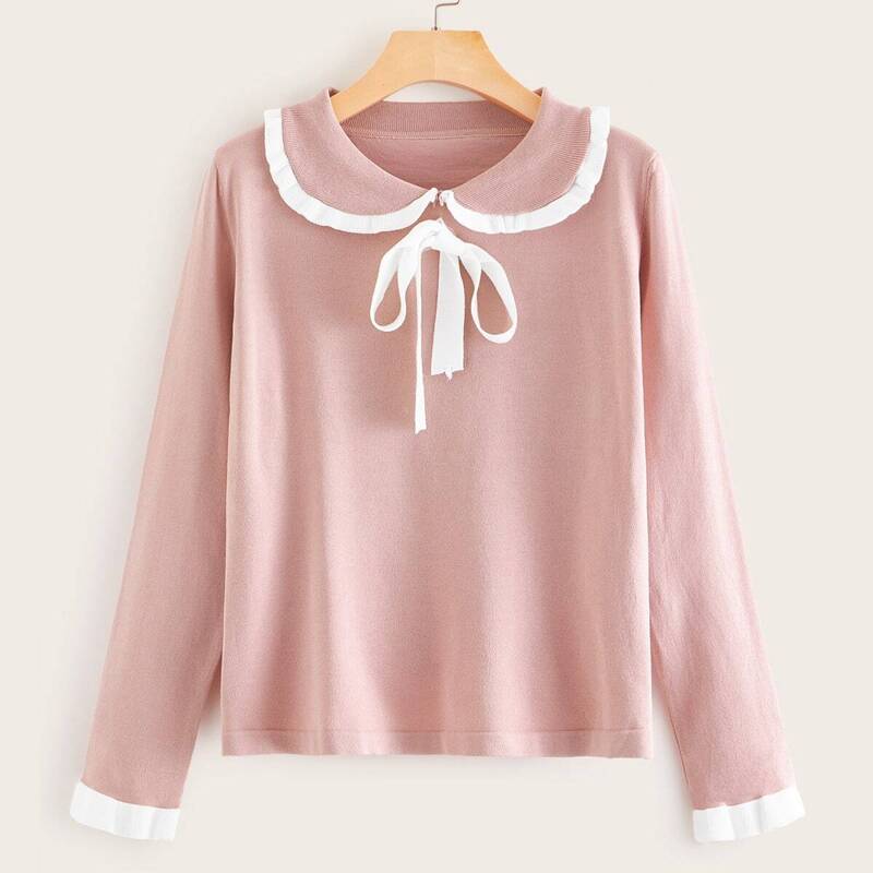 

Peter Pan Collar knot Front Jumper, Pink