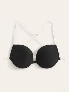 Crisscross Back Clear Strap Underwire Bra - Black - View 3
