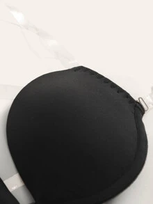 Crisscross Back Clear Strap Underwire Bra - Black - View 4