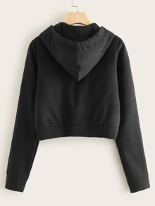 SHEIN Sudadera con capucha con cremallera con bolsillo delantero - Negro - Ver 2