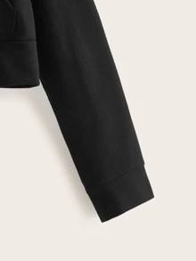 SHEIN Sudadera con capucha con cremallera con bolsillo delantero - Negro - Ver 3