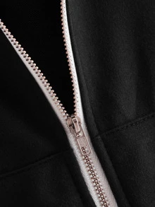 SHEIN Sudadera con capucha con cremallera con bolsillo delantero - Negro - Ver 4