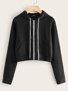 SHEIN Sudadera con capucha con cremallera con bolsillo delantero - Negro - Ver 1