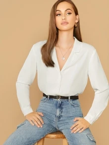 BizChic Camisa unicolor de cuello notched ropa de trabajo