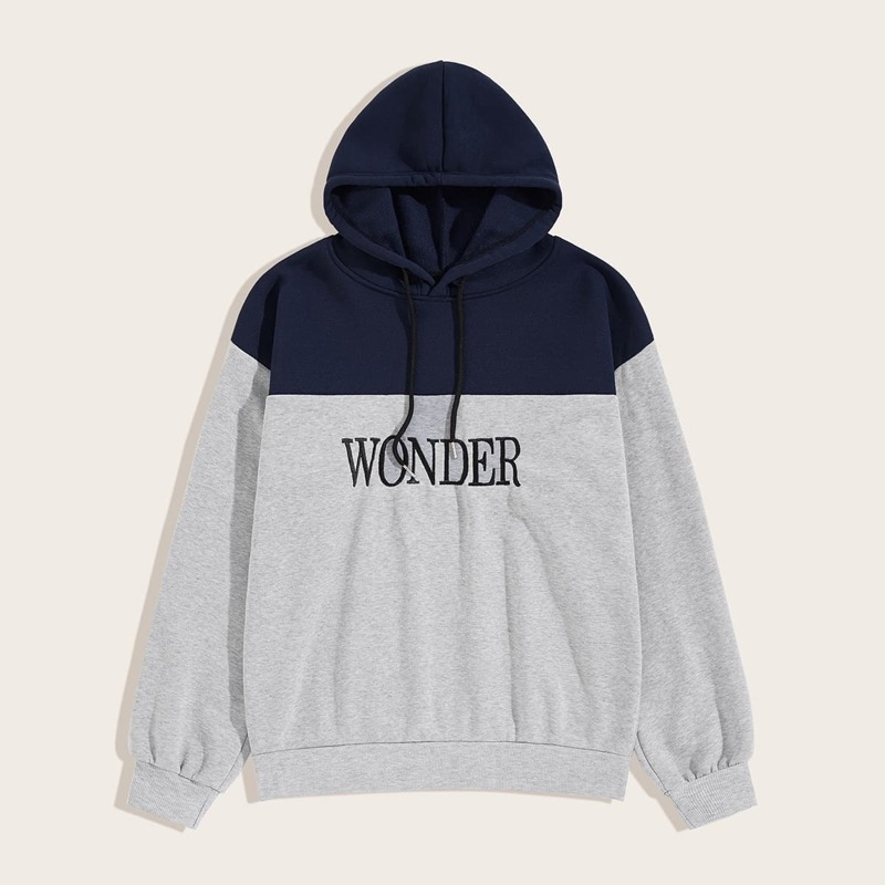 

Guys Two Tone Embroidery Drawstring Hoodie, Grey