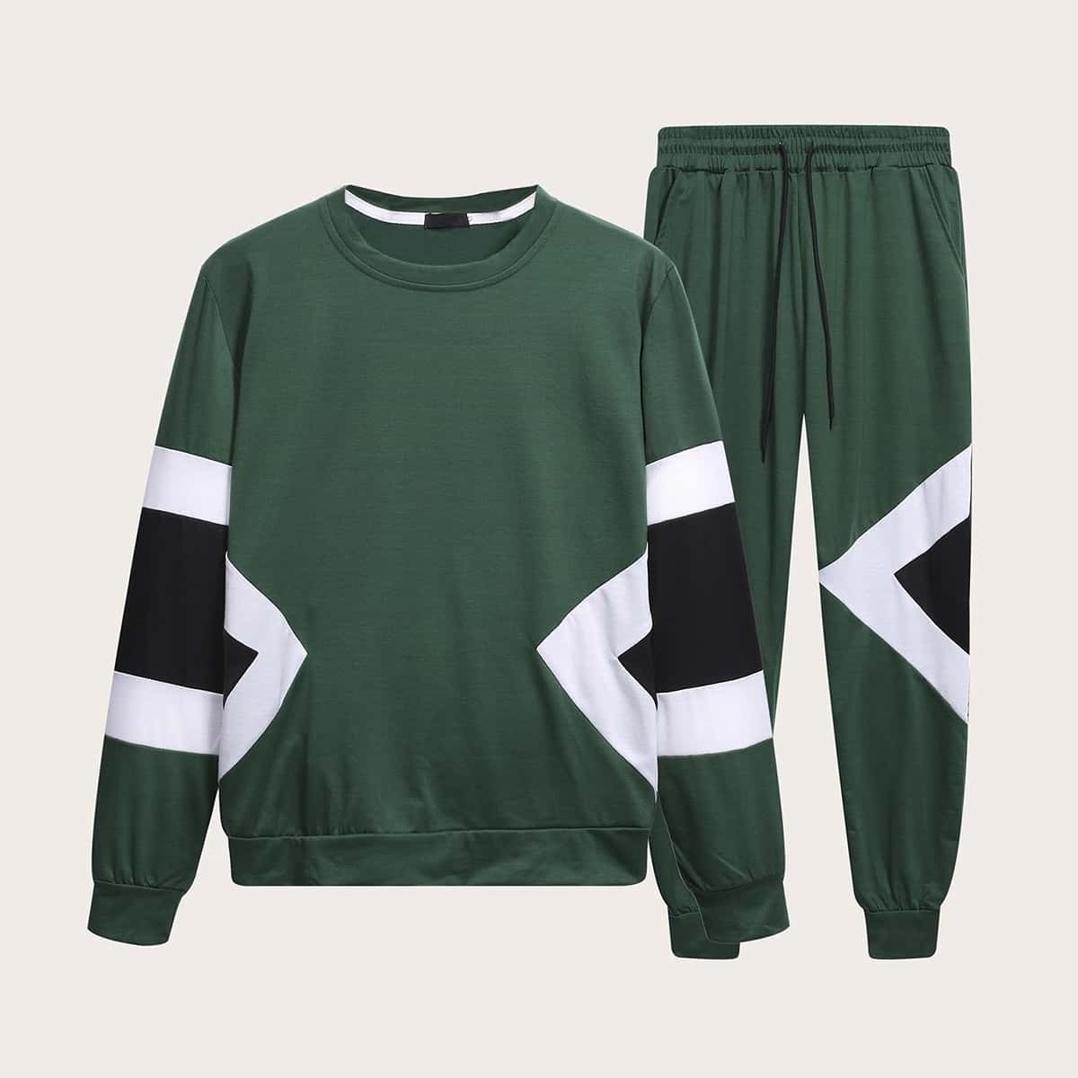 

Guys Contrast Panel Sweatshirt & Drawstring Sweatpants, Green
