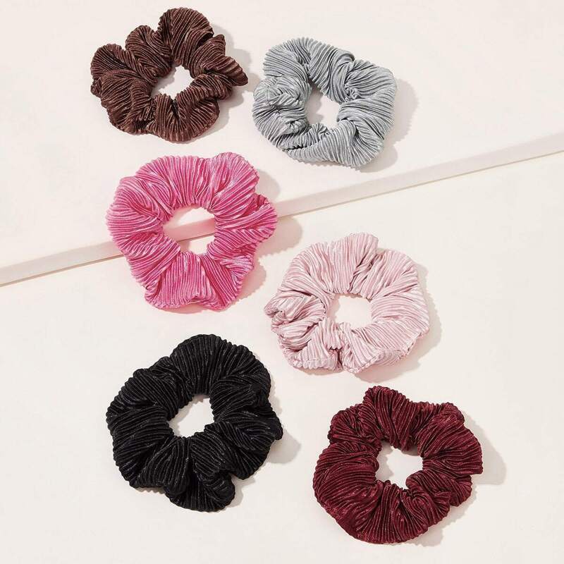 

Solid Pleated Scrunchie 6pcs, Multicolor