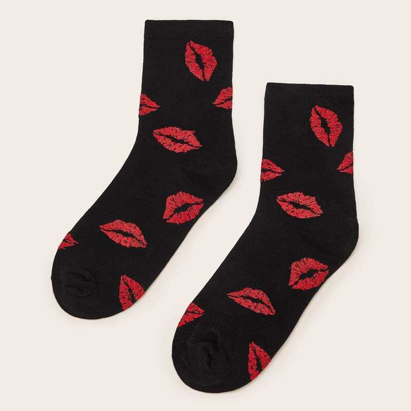 

Lip Pattern Socks 1pair, Black