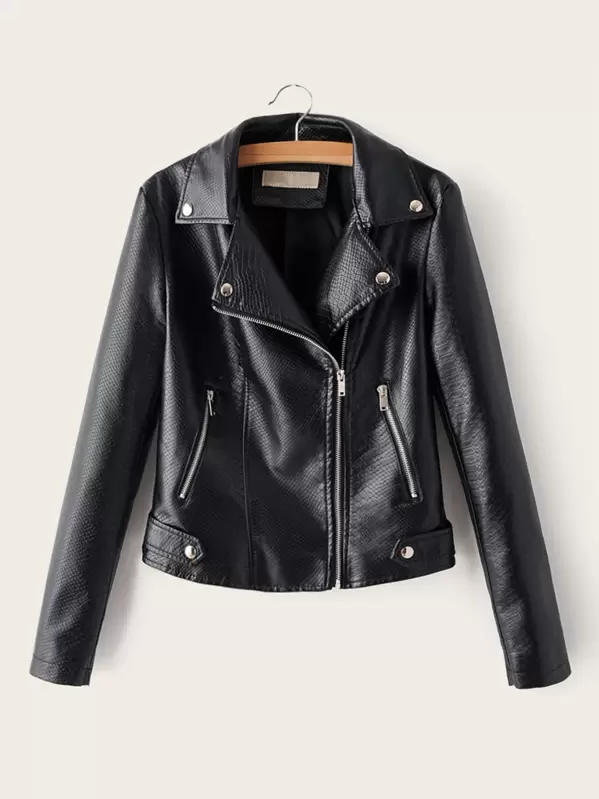 Zip Detail PU Biker Jacket | romwe.com