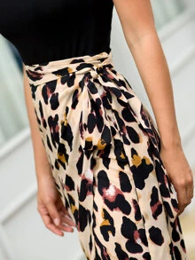 Leopard Print Tie Side Wrap Skirt - Multicolor - View 8