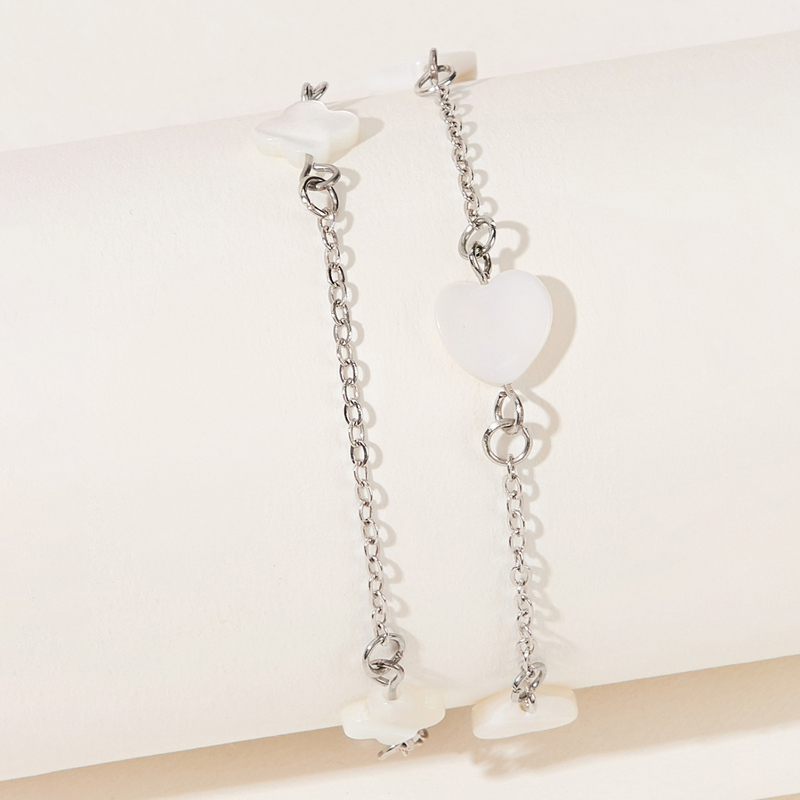 

Heart & Leaf Decor Layered Bracelet, Silver