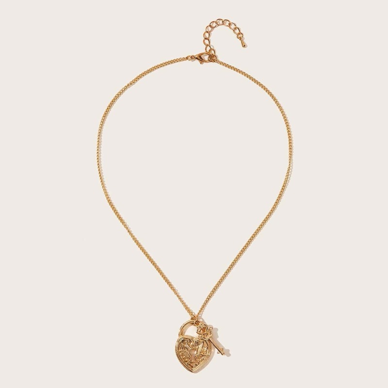 

Heart Lock & Key Pendant Chain Necklace, Gold