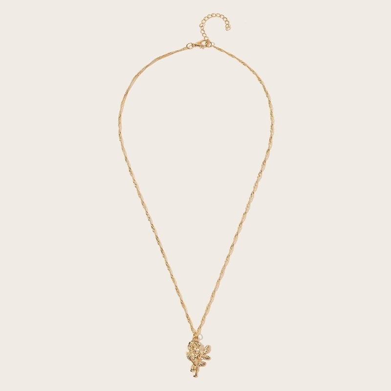 

Rose Flower Pendant Chain Necklace, Gold