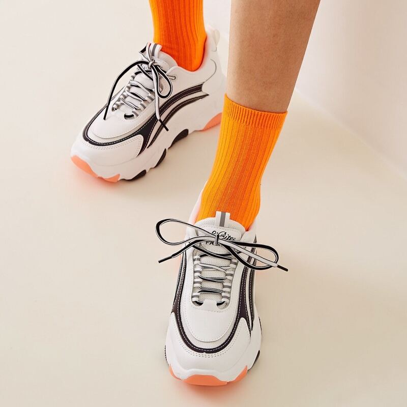 

Lace-up Font Chunky Sole Sneakers, White