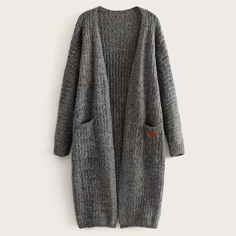 

Space Dye Open Front Dual Pocket Cardigan, Grey