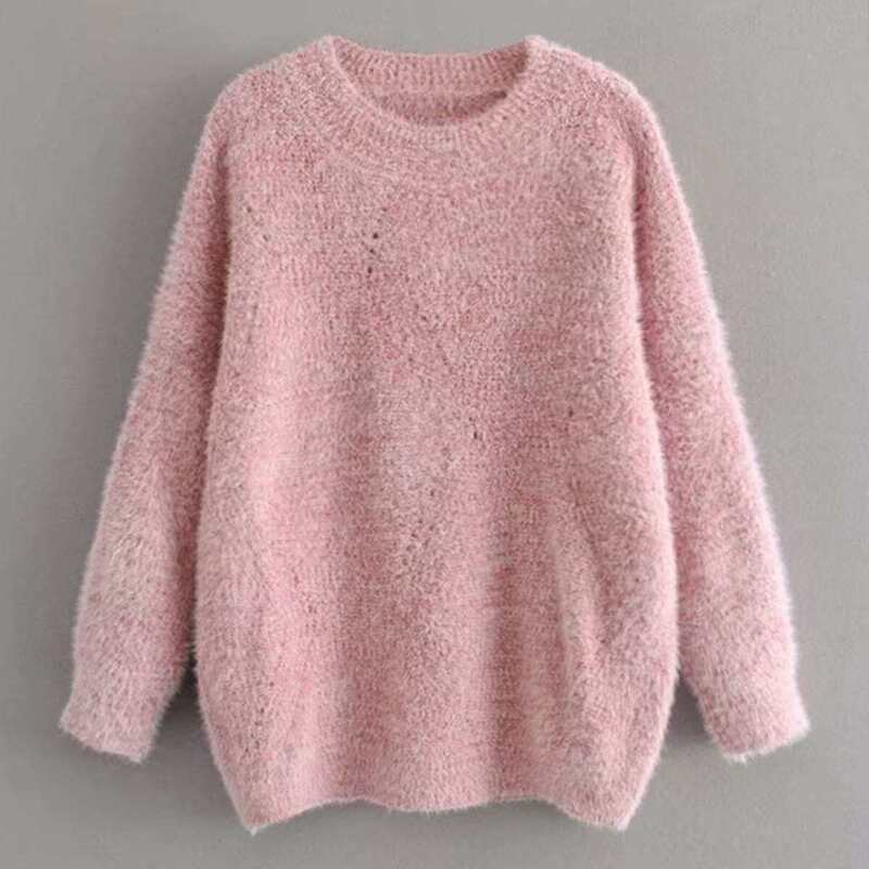 

Mohair Oversized Fluffy Knit Sweater, Pink