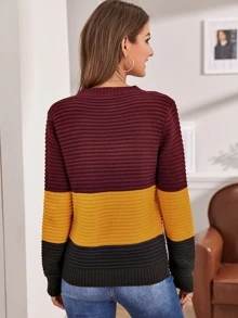 SHEIN Color Block Rib-knit Sweater - Multicolor - View 2