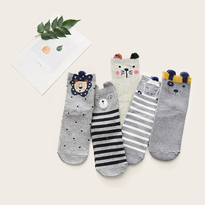 

Cartoon & Striped Pattern Socks 5pairs, Multicolor