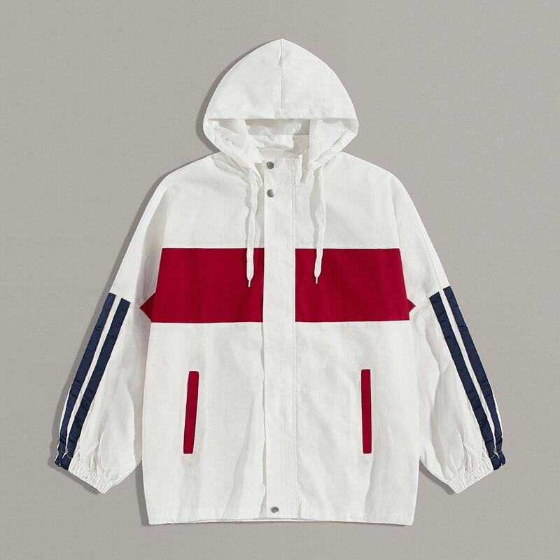 

Guys Side Stripe Color-block Hooded Jacket, White