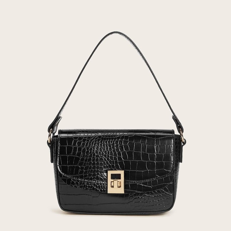 

Croc Embossed Shoulder Bag, Black