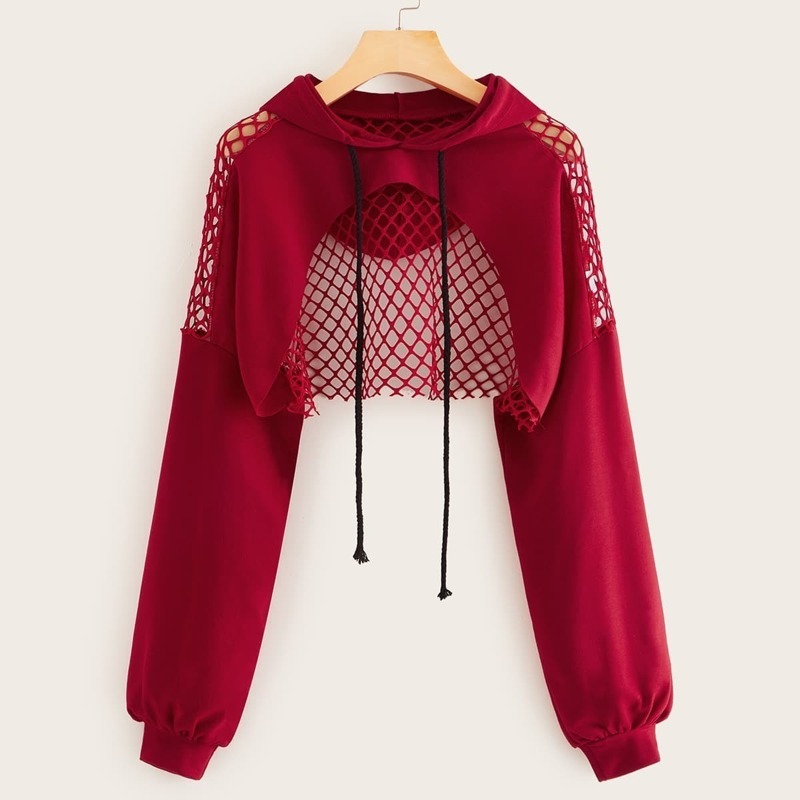 

Fishnet Insert Super Crop Red Hoodie