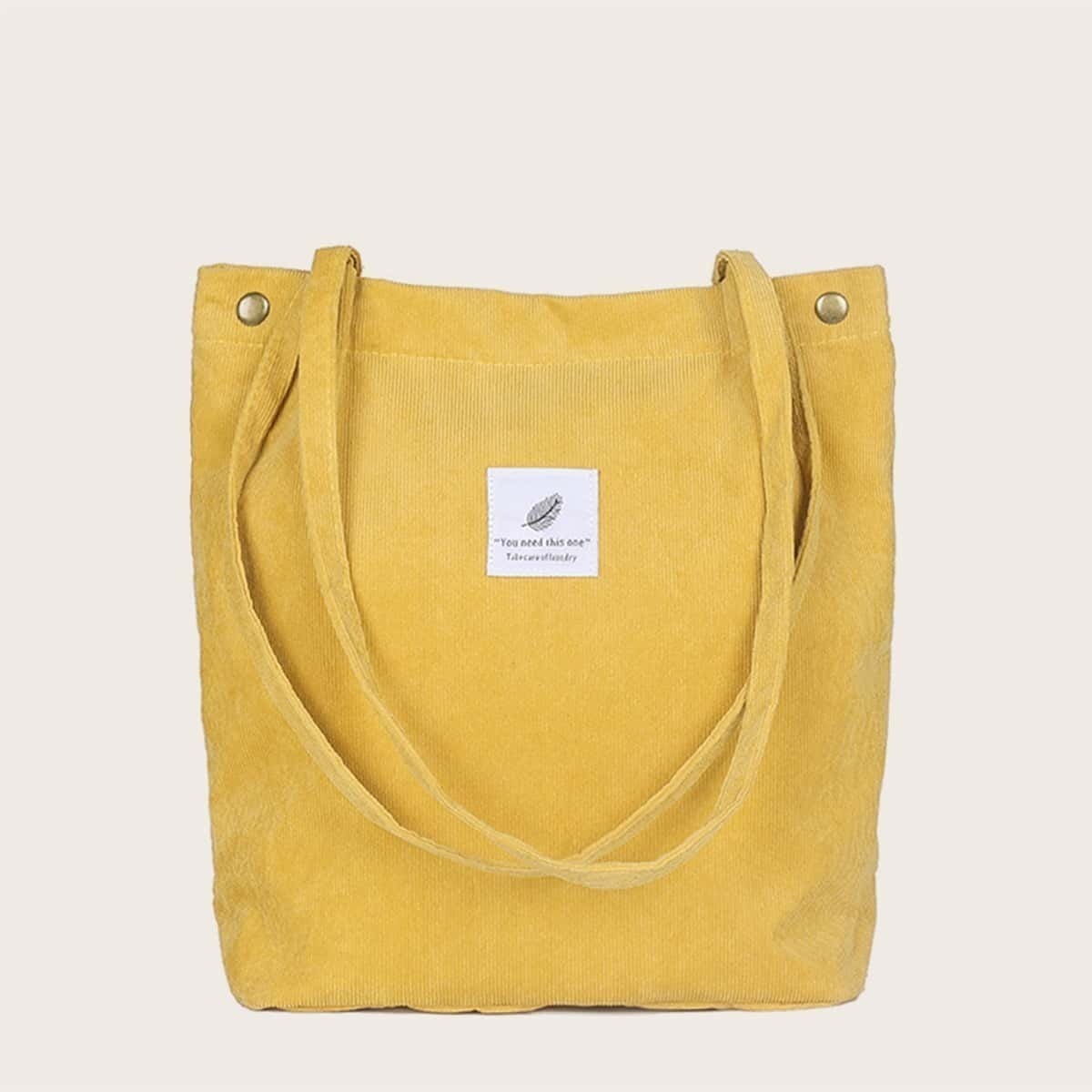 

Slogan Patch Decor Tote Bag, Yellow