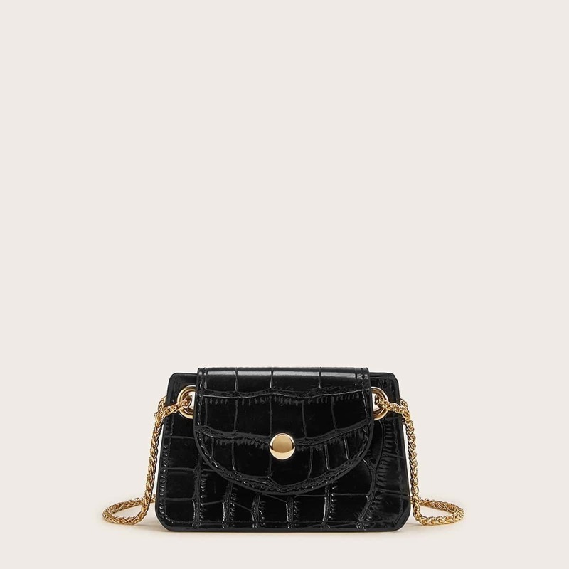 

Croc Embossed Chain Crossbody Bag, Black