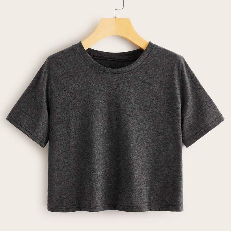 

Solid Short Sleeve Crop Tee, Grey
