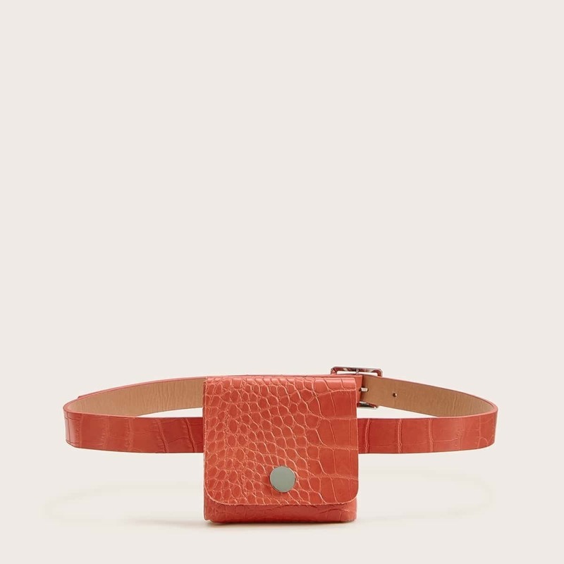 

Croc Embossed Flap Fanny Pack, Pink