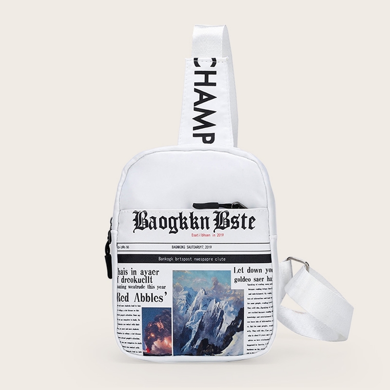 

Letter Print Sling Bag, White