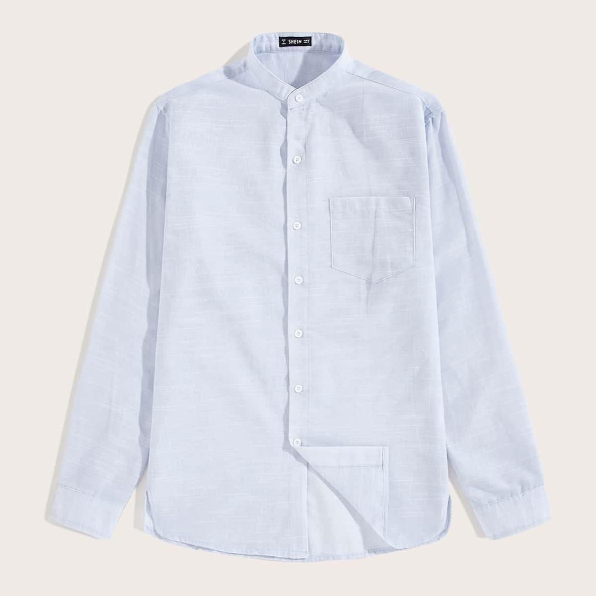 

Guys Button Front Pocket Patched Shirt, Blue pastel