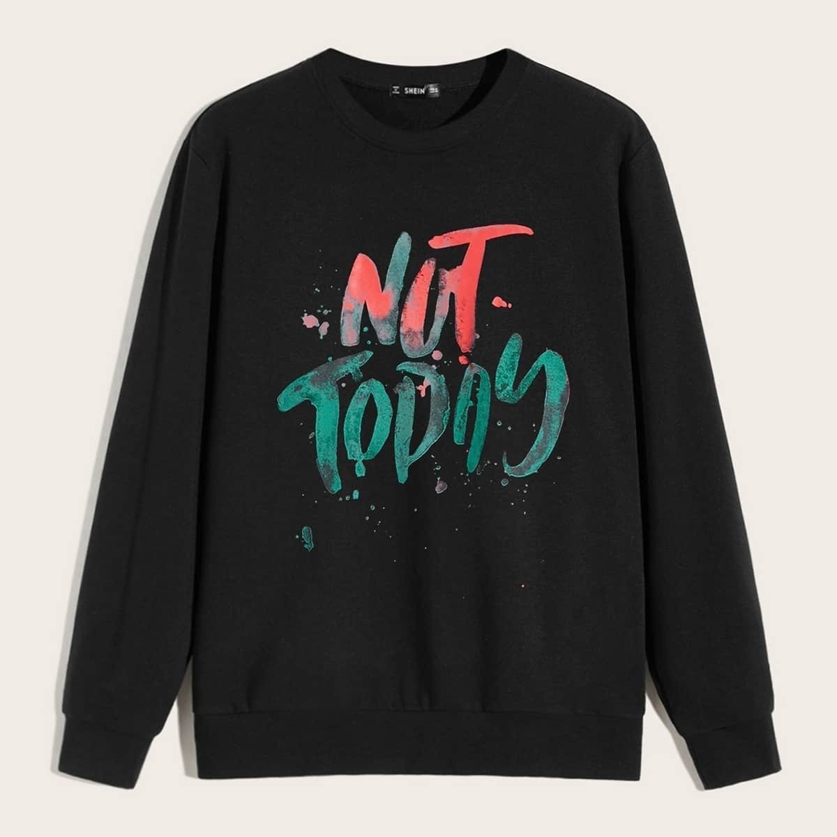 

Guys Slogan Print Sweatshirt, Black