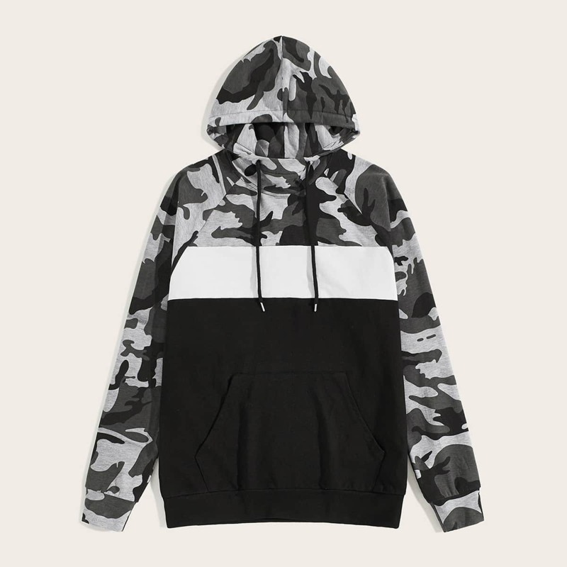 

Guys Colorblock Camo Print Drawstring Hoodie, Multicolor