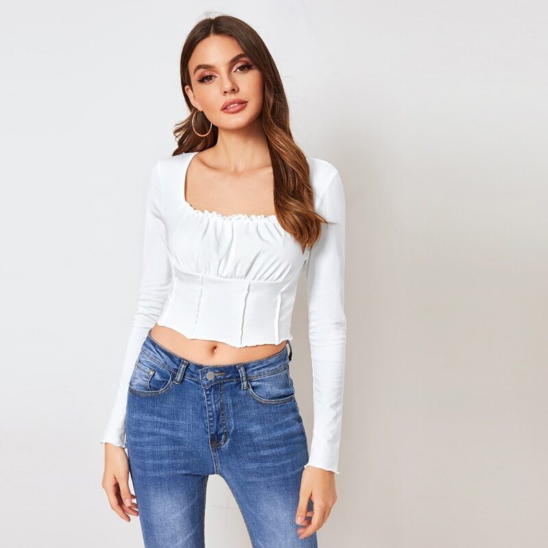 

Frill Trim Bustier Tee, White