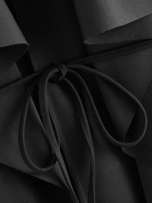 SHEIN Clasi Plus Waterfall Collar Belted Coat Winter Autumn - Black - View 3