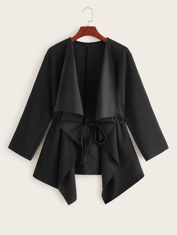 SHEIN Clasi Plus Waterfall Collar Belted Coat