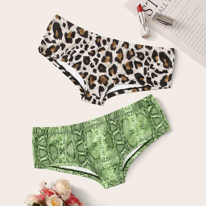 

Leopard & Snakeskin Print Panty Set 2pack, Multicolor