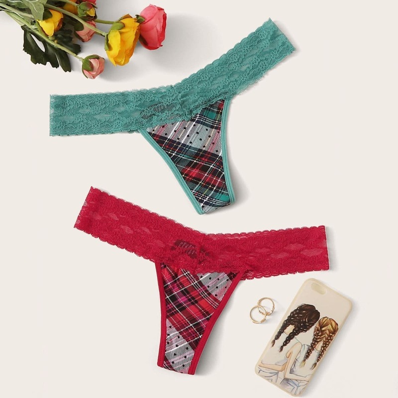 

Tartan Floral Lace Panty Set 2pack, Multicolor