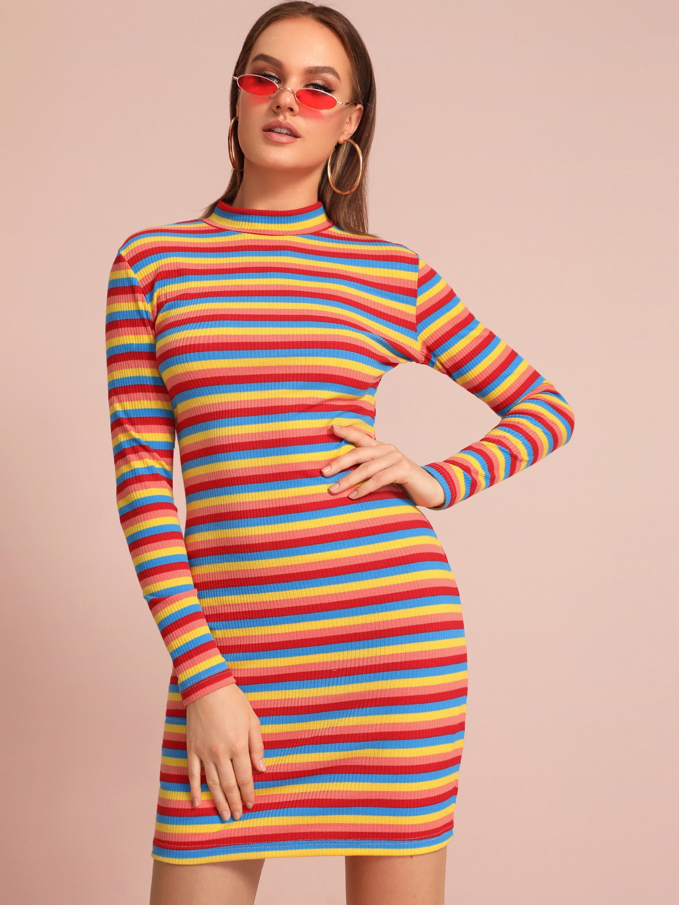 rainbow striped bodycon dress