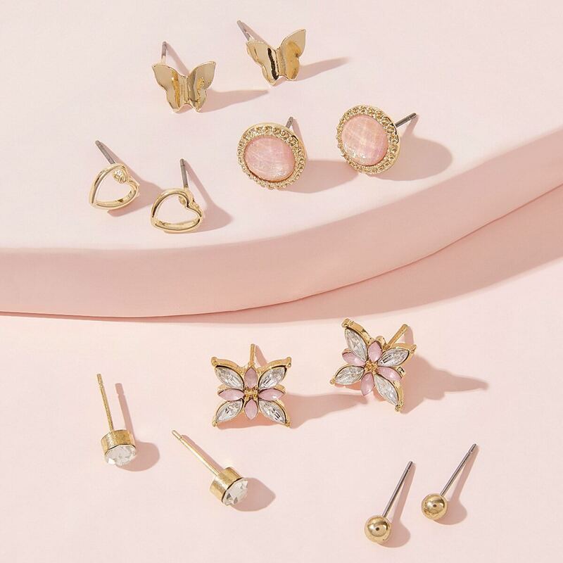 

Butterfly & Heart Design Stud Earrings 6pairs, Multicolor