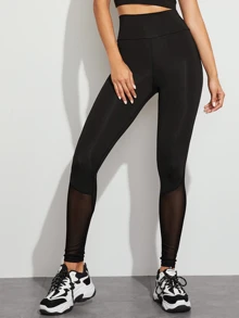 Easithlete 女款撞色网眼宽腰运动紧身裤瑜伽裤