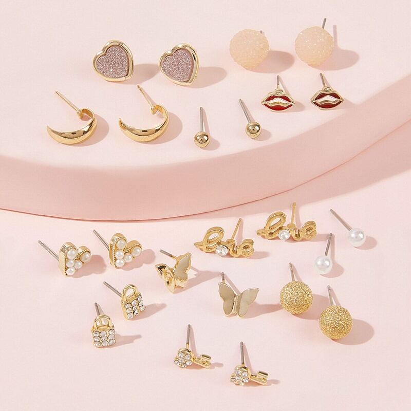 

Moon & Butterfly Design Stud Earrings 12pairs, Multicolor