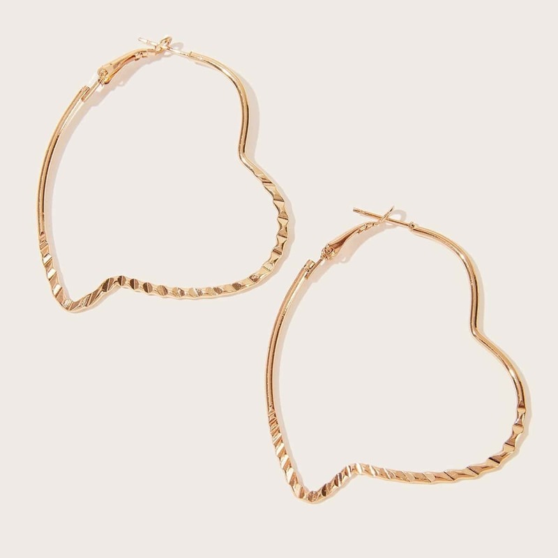 

Line Design Heart Hoop Earrings 1pair, Gold